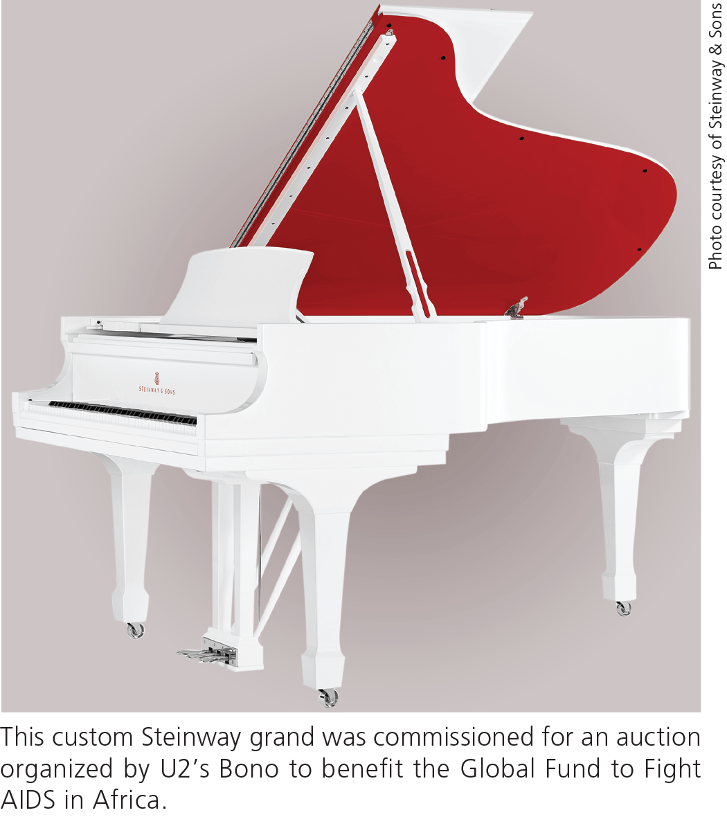 This custom Steinway grand was commissioned for an auction organized by U2’s Bono to benefit the Global Fund to Fight AIDS in Africa.