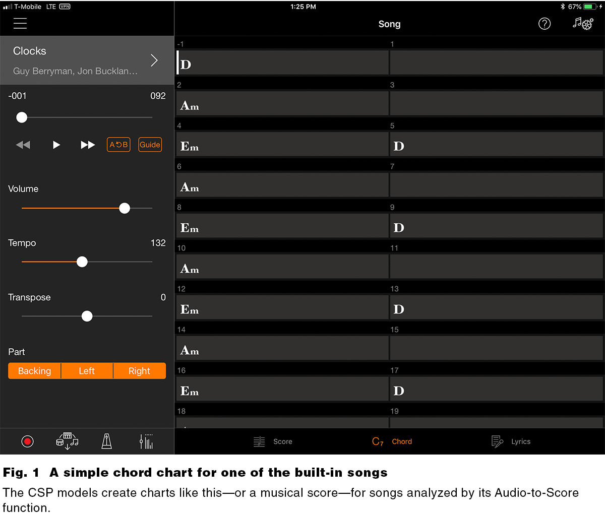 Fig. 1. A simple chord chart for one of the built-in songs. The CSP models create charts like this—or a musical score—for songs analyzed by its Audio-to-Score function.