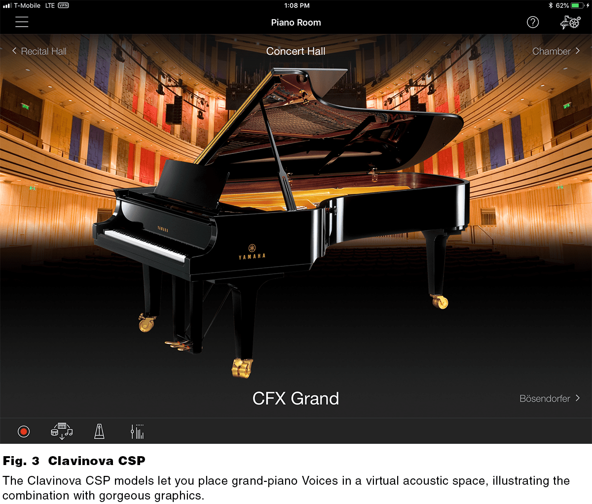 Fig. 3. The Clavinova CSP models let you place grand-piano Voices in a virtual acoustic space, illustrating the combination with gorgeous graphics.