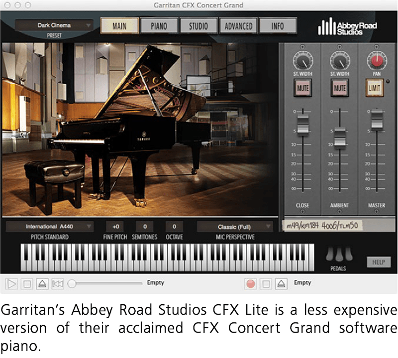 Garritan’s Abbey Road Studios CFX Lite is a less expensive version of their acclaimed CFX Concert Grand software piano.