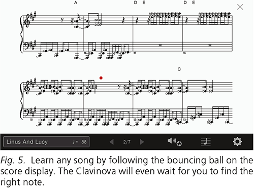 Fig. 5. Learn any song by following the bouncing ball on the score display. The Clavinova will even wait for you to find the right note.